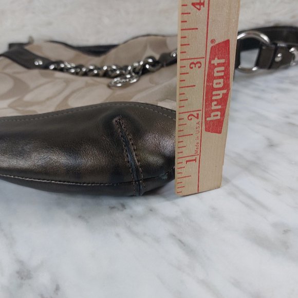 Coach F19730 Khaki Bronze Signature Sateen Brooke Shoulder Satchel Hobo Bag - Picture 5 of 10